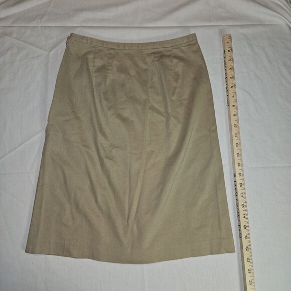 Talbots Chino Front Pleat Knee Length Khaki Tan Skirt Stretch Pockets Size 4 - Picture 5 of 8
